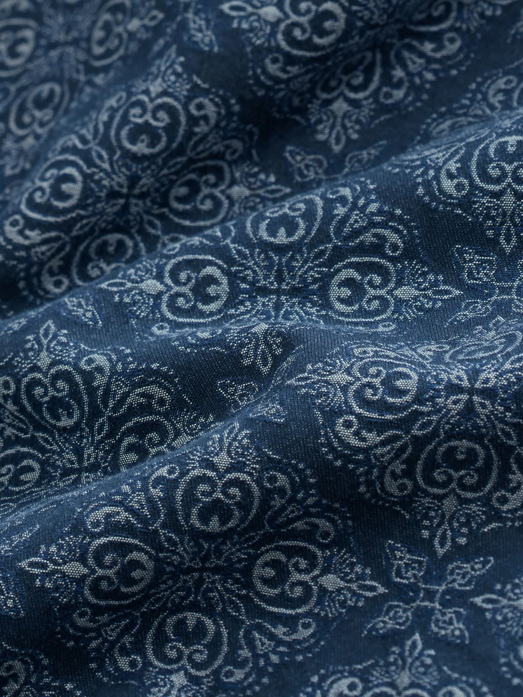 Marineblauw met ruitvormige print - Jaquard overhemd met lange mouwen
