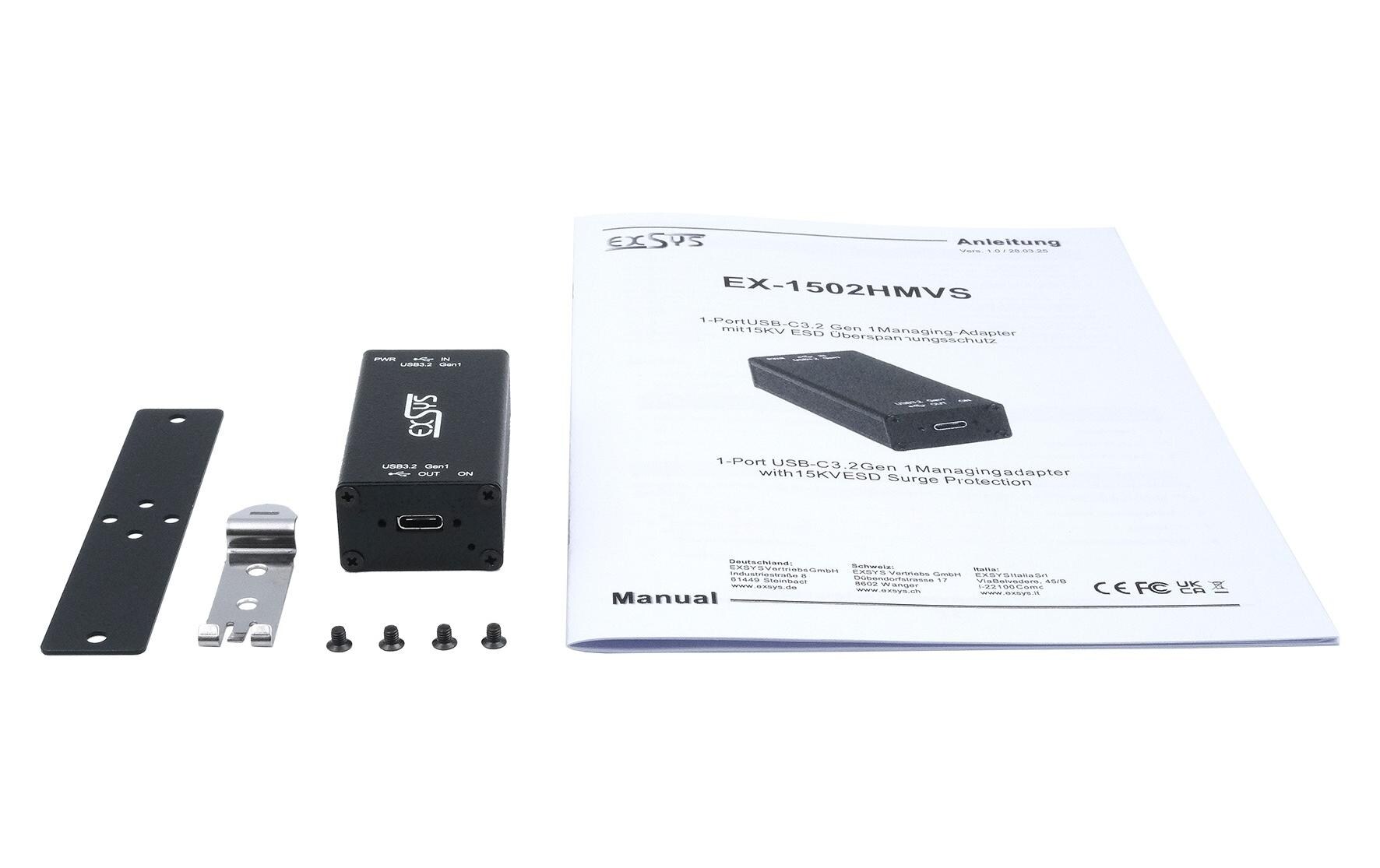 USB-Hub USB 3.2 Gen 1 Managing Adapter1-Port USB-C 3.2 Gen 1 Managing-Adapter mit 15KV ESD Überspannungsschutz (DIN-Rail)