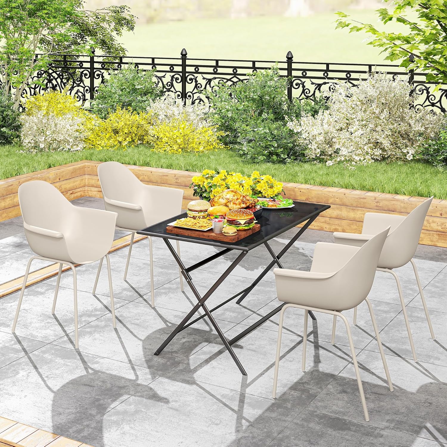 Outsunny Gartenstuhl 4er Set wetterfest Gartenstühle aus Kunststoff mit Armlehne Rückenlehne Terrassenstuhl bis 120 kg belastbar Gartenmöbel für Hinterhof, Garten, Balkon Grau