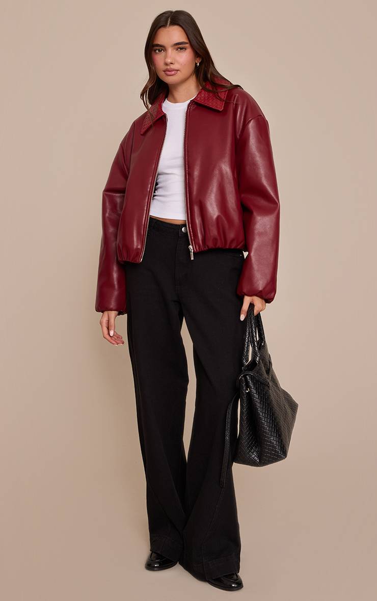 Rouge Blouson Aviateur En Synthétiquecuir Avec Col Matelassé