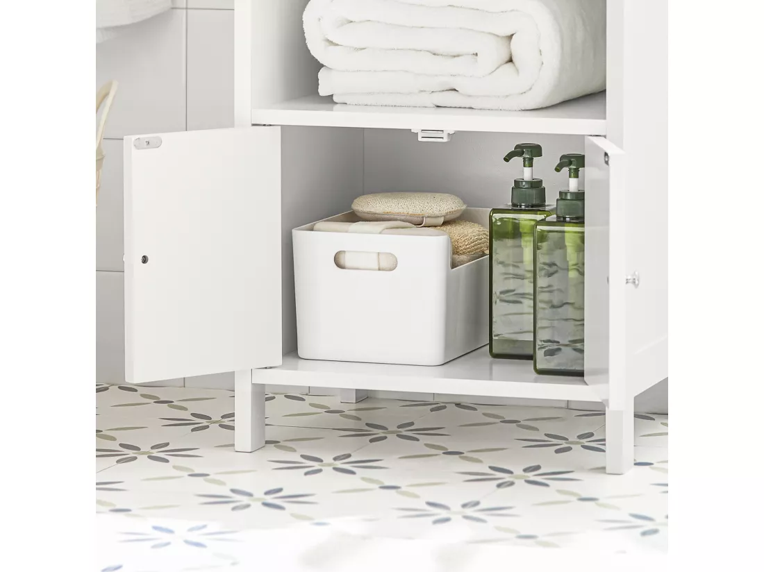 Meuble Bas De Salle De Bain Commode Armoire De Rangement Sur Pied Avec 3 Étagères 2 Portes, BZr56-w