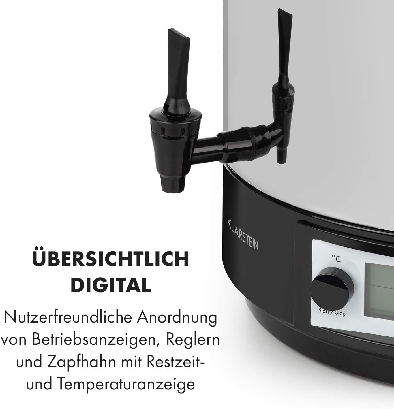 Klarstein KonfiStar 40 Digital Einkochautomat Einkochtopf Einkocher Heißgetränkespender, 40 Liter, 2500 Watt, 30-100 °C, Timer, Warmhalte-Funktion, Deckel mit Verschluss, Edelstahl poliert