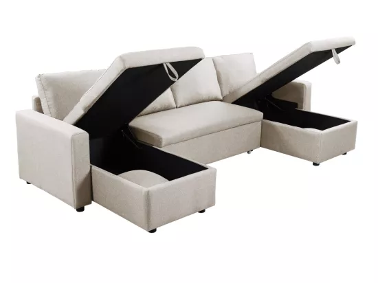 Canapé Panoramique Convertible avec 2 Coffres en Tissu