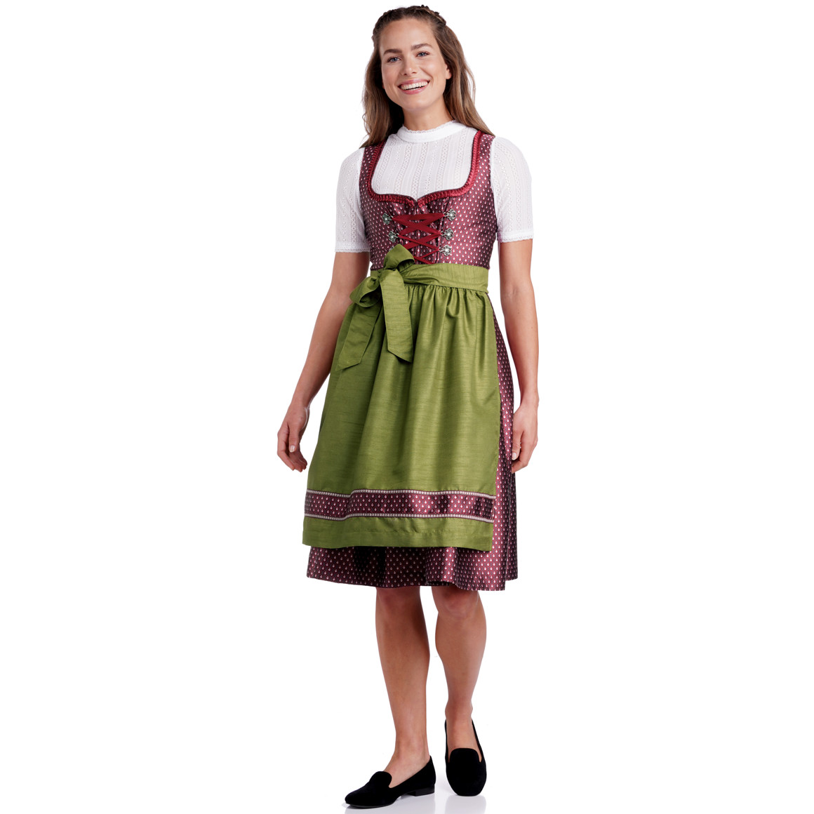 Gina Benotti Damen Dirndl mit Jacquard-Muster dunkelrot / dunkelgrün