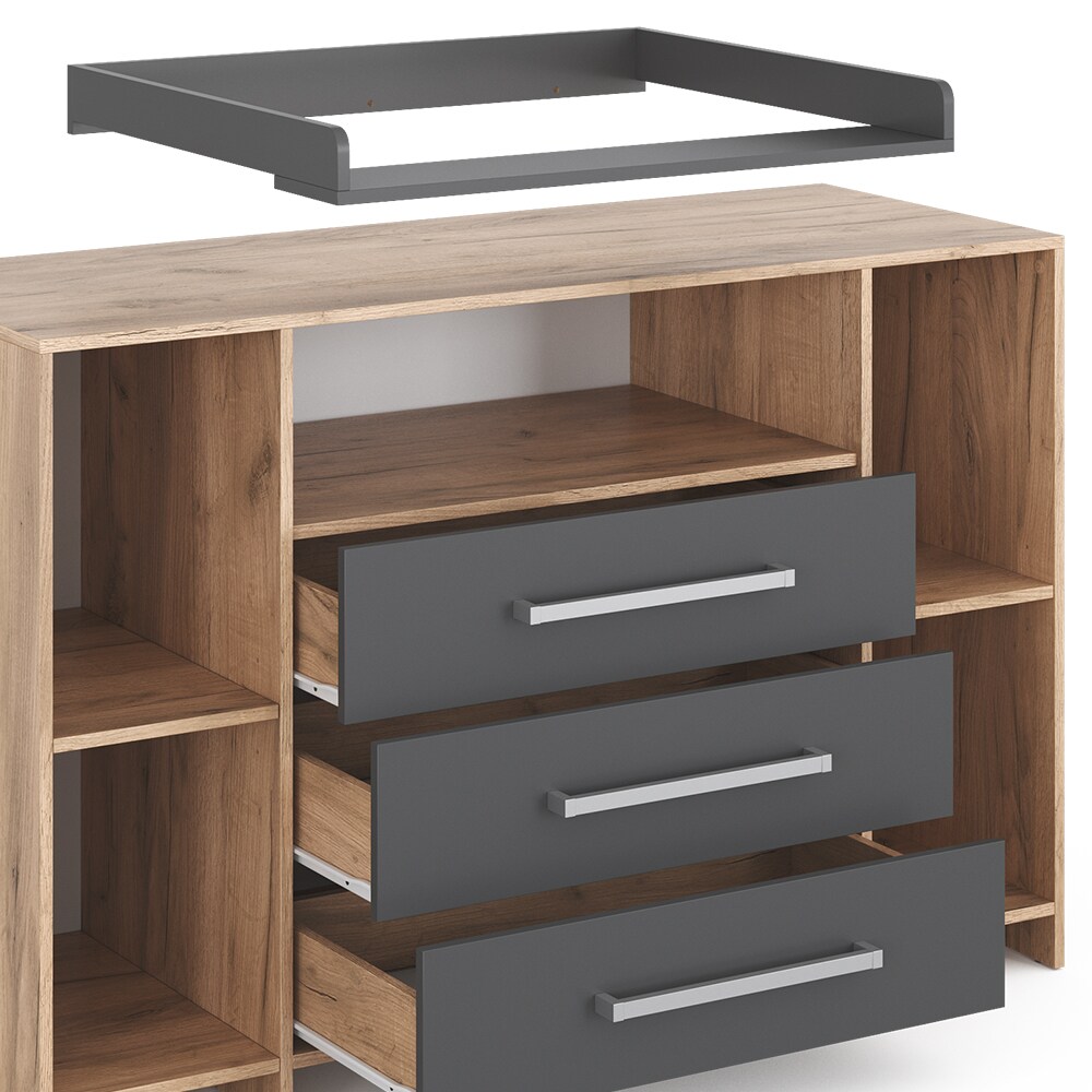 Vicco Wickelkommode Oskar XL 143 x 100 cm, Eiche Anthrazit, inkl. Wickelauflage
