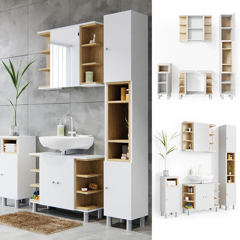 Vicco Badmöbel Set Aquis Bad Spiegel Waschtischunterschrank BadschrankWeiß
