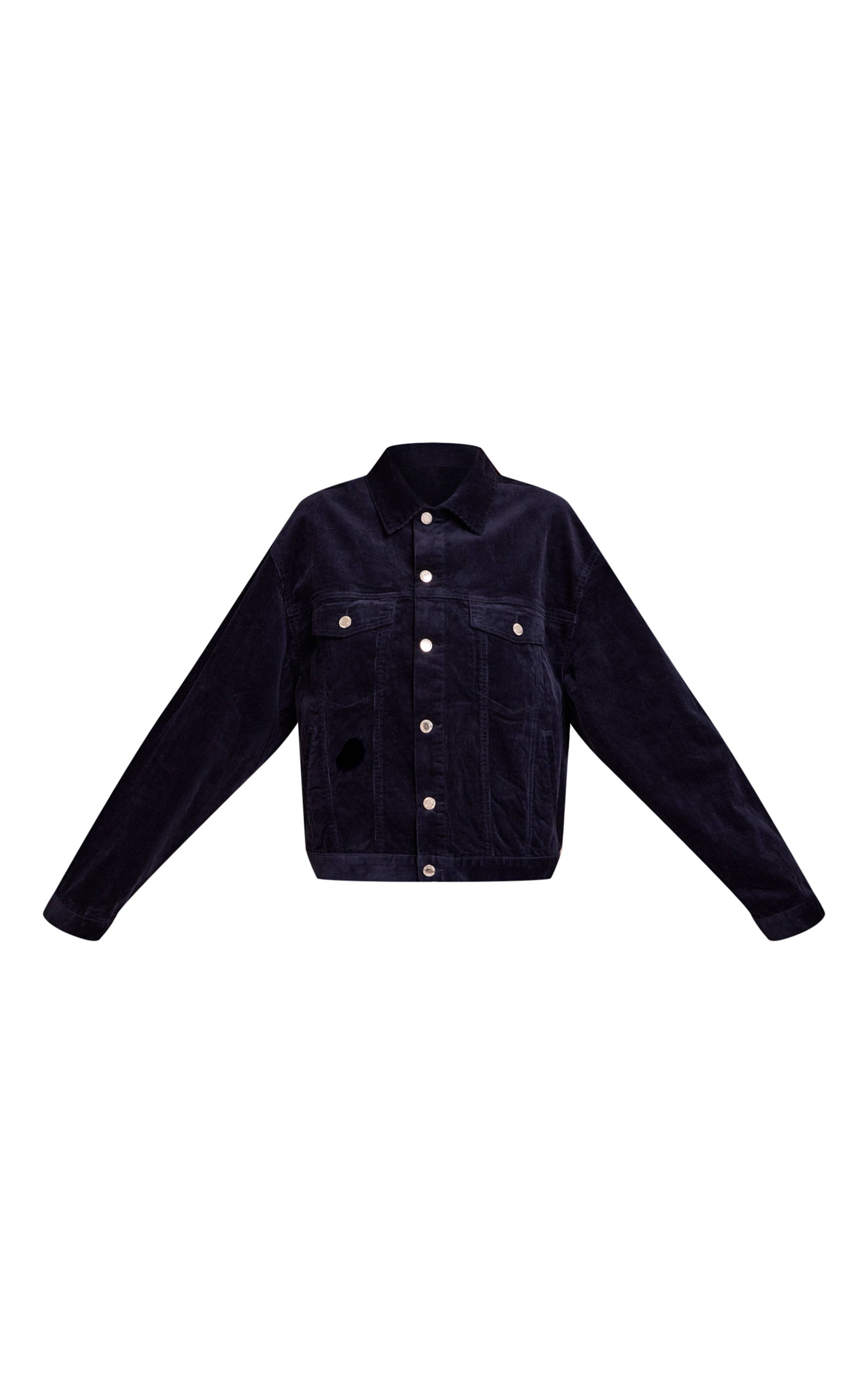 Bleu Marine Veste En Velours Côtelé Coupe Boxy Classique