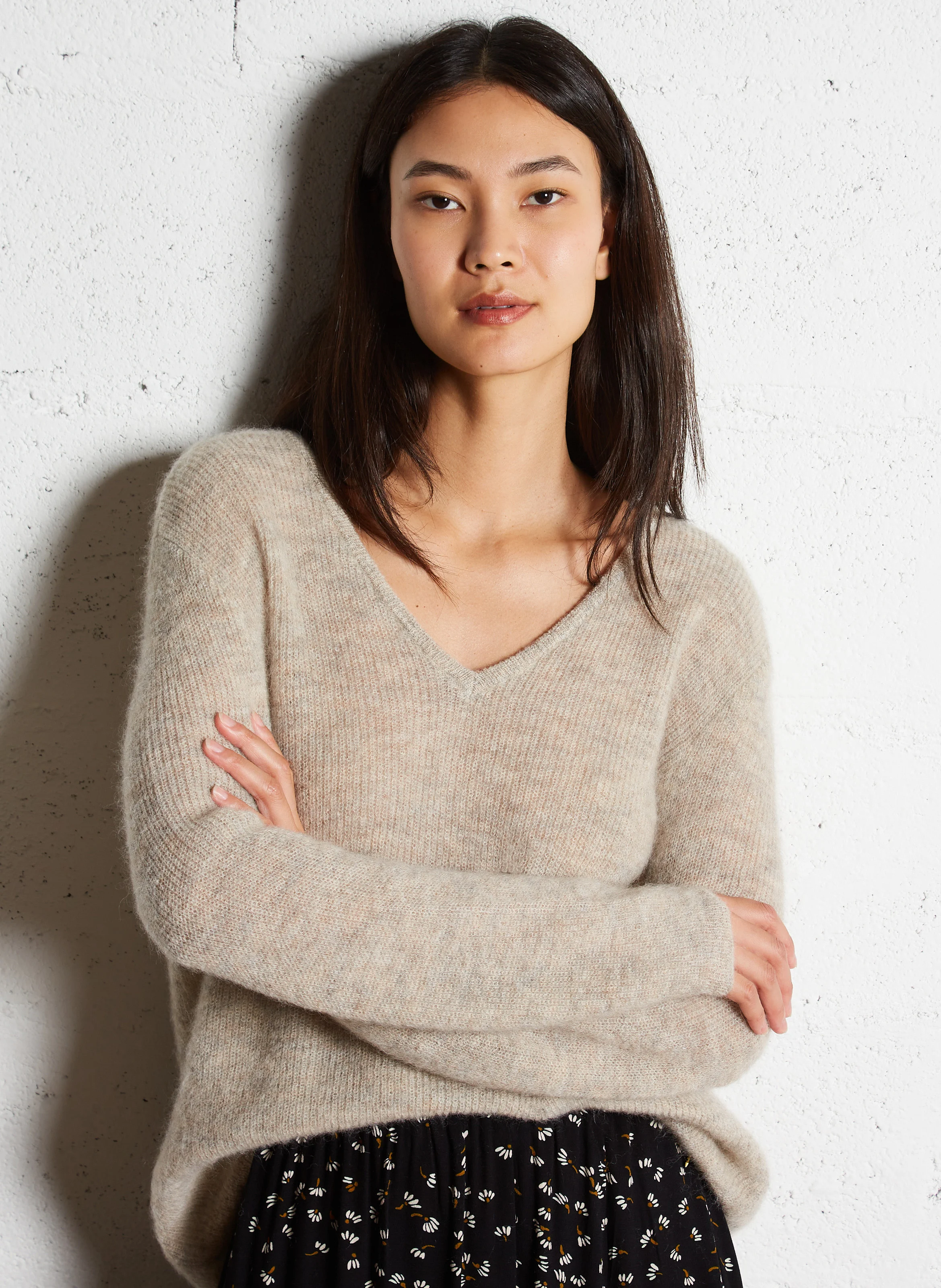 CABA - Pull col V en laine mélangée | Gris