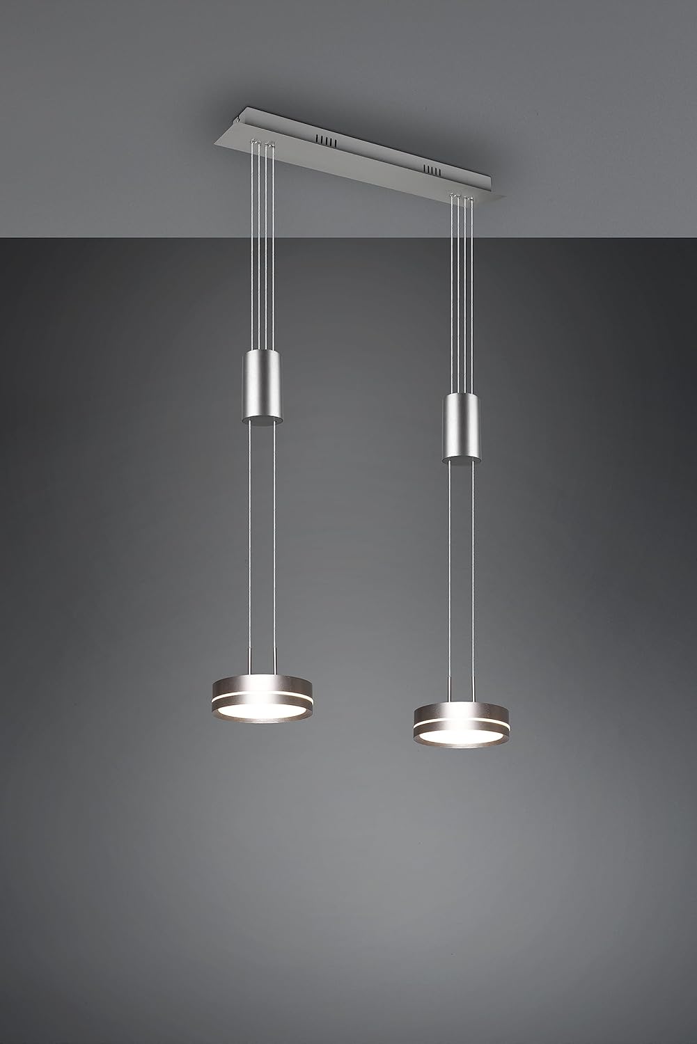 Trio Leuchten LED Pendelleuchte Franklin 326510207, Metall Nickel matt, inkl. 2x 9 Watt LED, Switch Dimmer