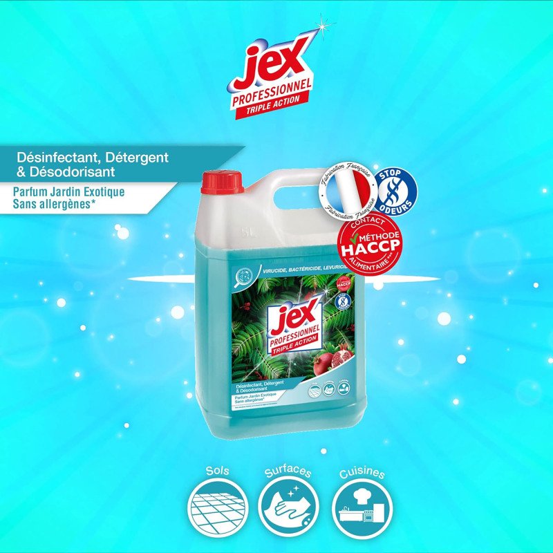 Nettoyant désinfectant Jex professionnel Triple Action Jardin exotique - Bidon de 5 L