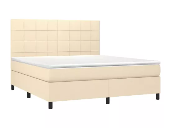 Sommier tapissier avec matelas et LED Crème 160x200 cm Tissu