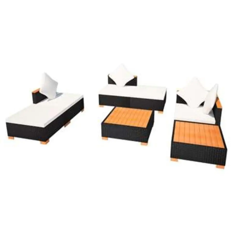 vidaXL - Tuinbank Set - Zwart - Poly rattan