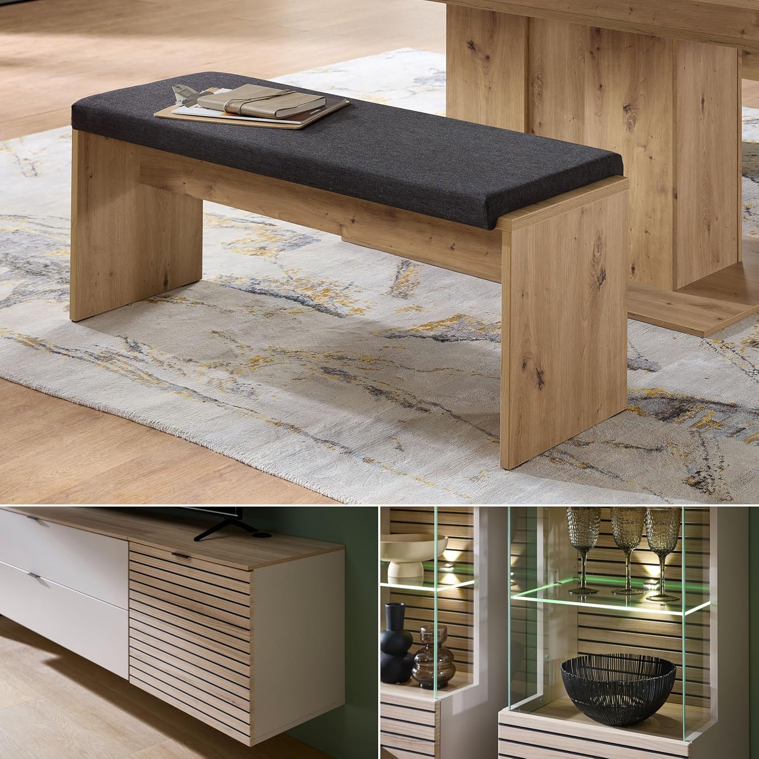 Stella Trading INA Sitzbank in Artisan Eiche Optik FSC-Zertifiziert - Moderne Esszimmerbank für Ihren Wohn- & Essbereich - 126 x 49 x 40 cm (B/H/T)