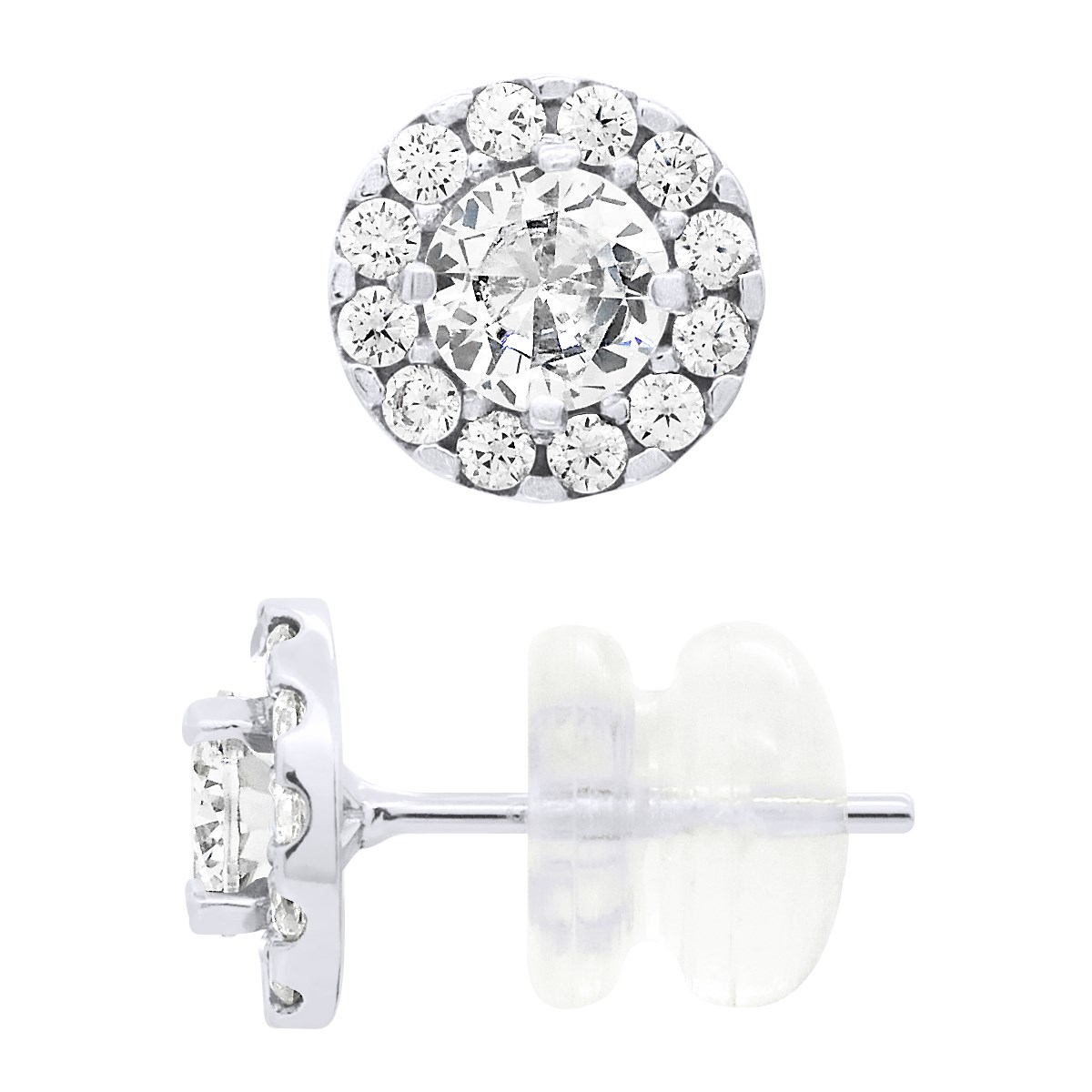 Boucles d'Oreilles - Orné d'un Oxyde de Zirconium Ovale et entourrage en Oxydes de Zirconium - Or Jaune