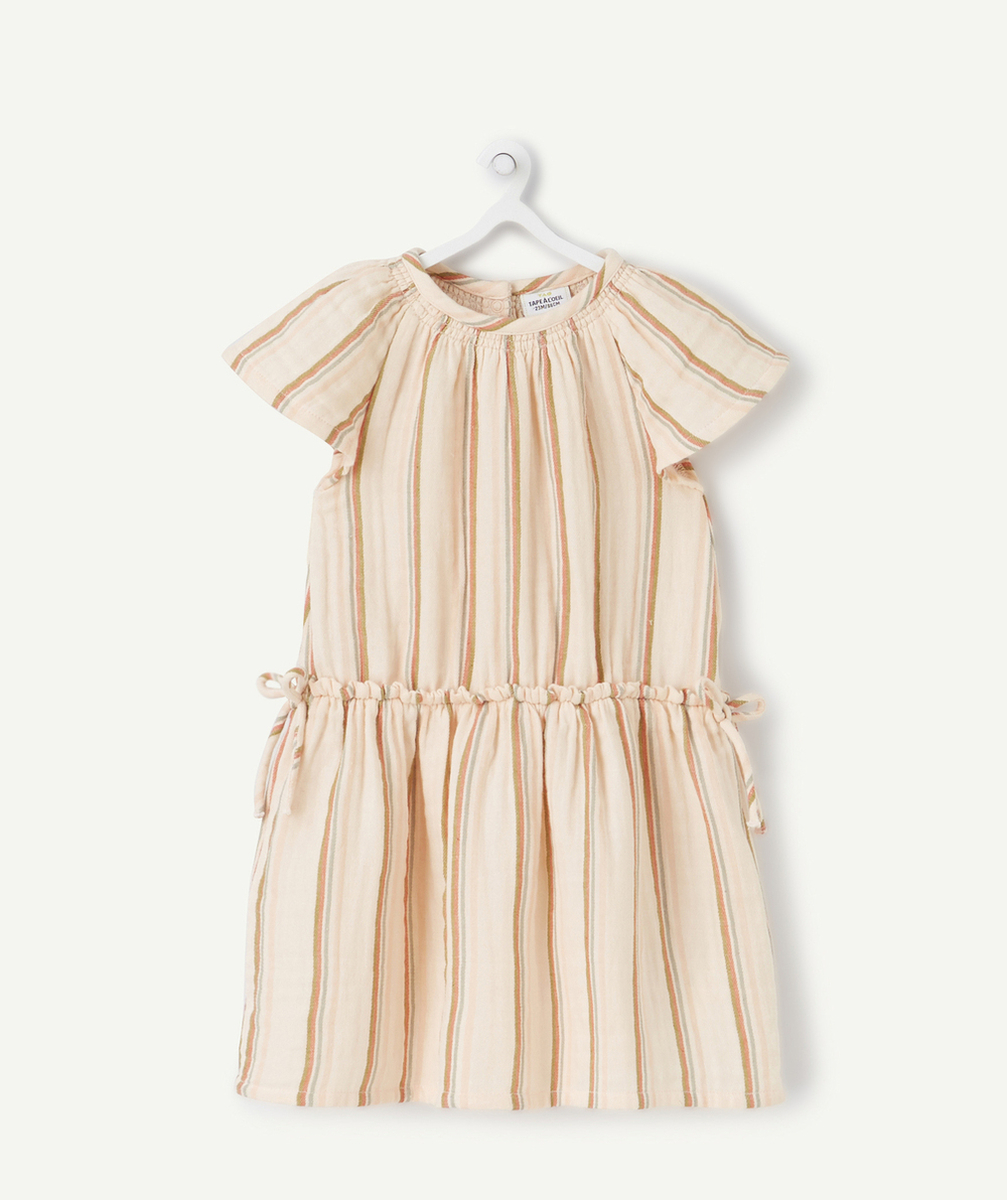 ROBE BÉBÉ FILLE EN COTON ROSE AVEC RAYURES COLORÉES
