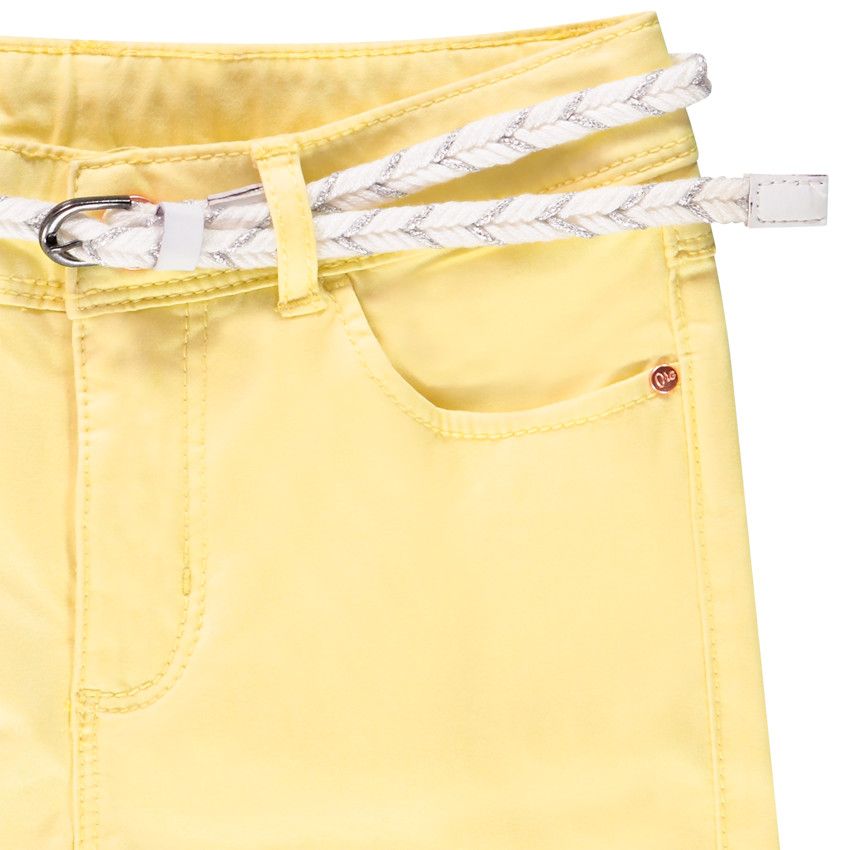 Pantacourt en twill uni avec ceinture pour fille - Jaune