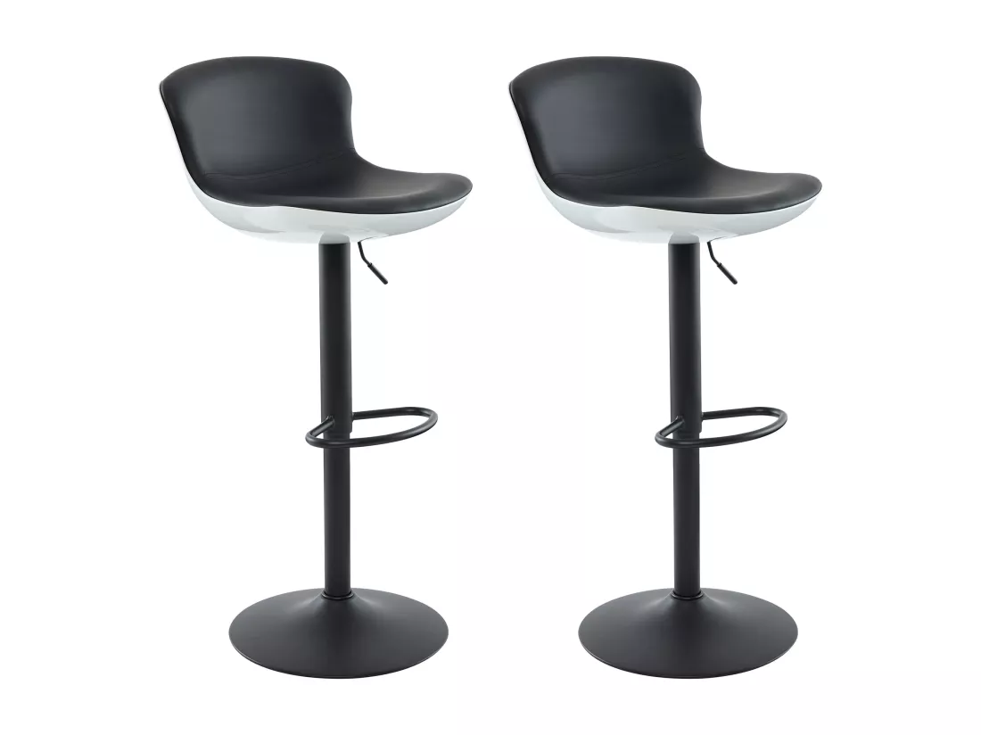 Lot de 2 tabourets de bar en simili et métal - Hauteur réglable - Noir - LAMILIA