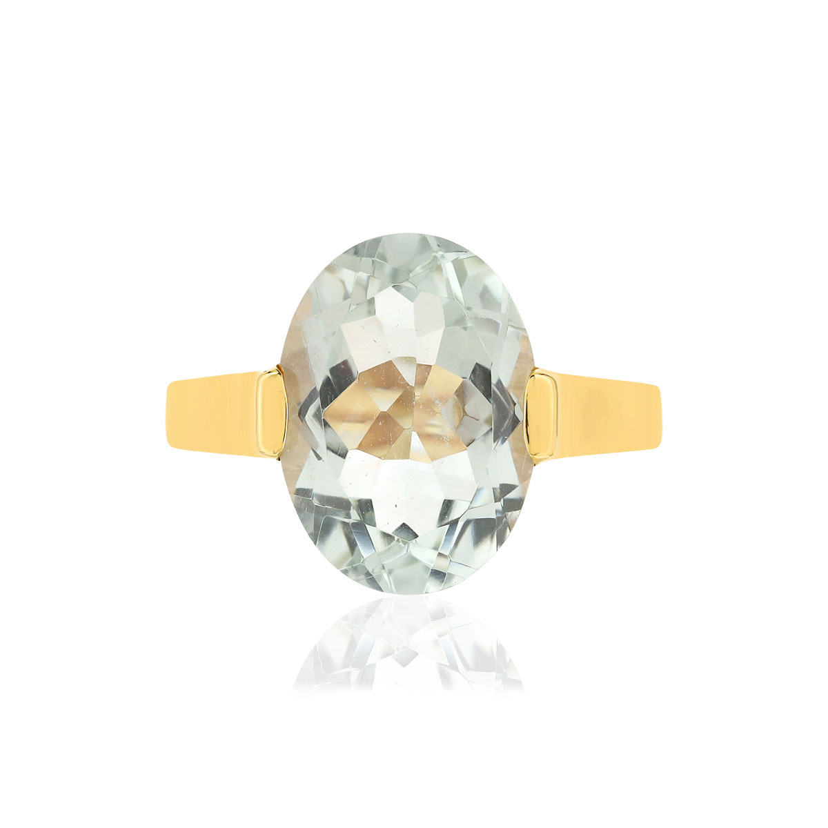 Bague or jaune 750, 1 quartz vert ovale de 5,40 carats.
