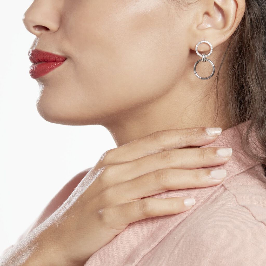 Boucles D'oreilles Pendantes Colas Argent Blanc Oxyde De Zirconium