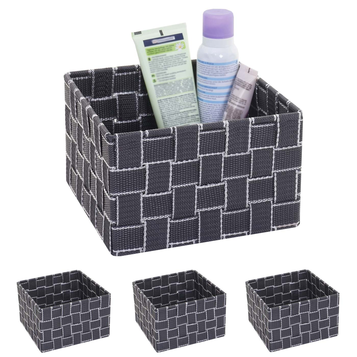 4er-Set Aufbewahrungskorb MCW-C37, Dekokorb Korb Körbchen Aufbewahrung Regalkorb Deko 12x19x19cm ~ dunkelgrau