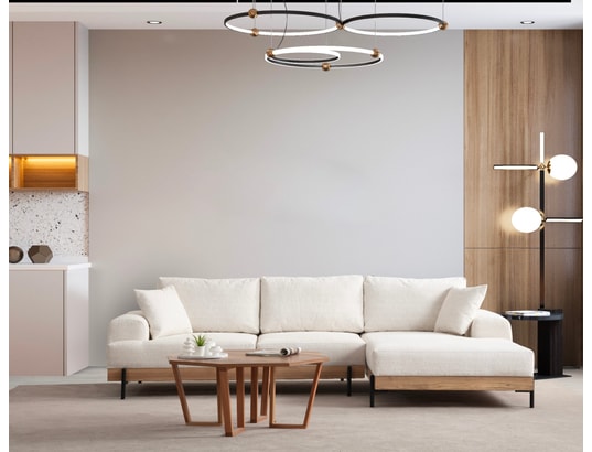 CONCEPT1 - Canapé tissu Eti chêne angle droit blanc 280 x 98 x h78