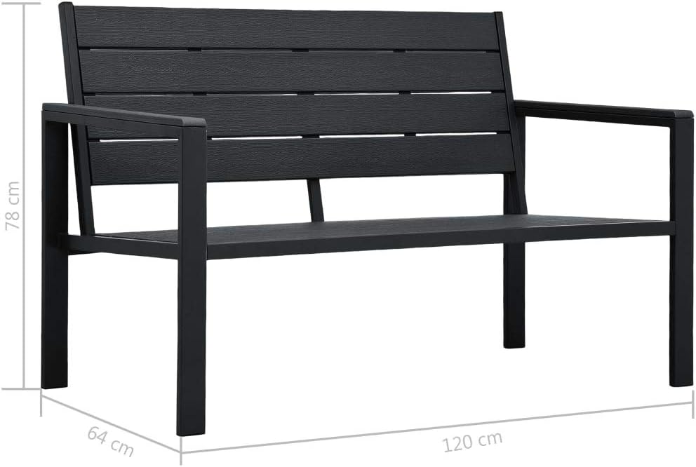 vidaXL Gartenbank Sitzbank Parkbank Gartenmöbel Bank Terrassenbank Balkonbank Außenbank Garten Balkon Outdoor 120cm HDPE Schwarz Holzoptik