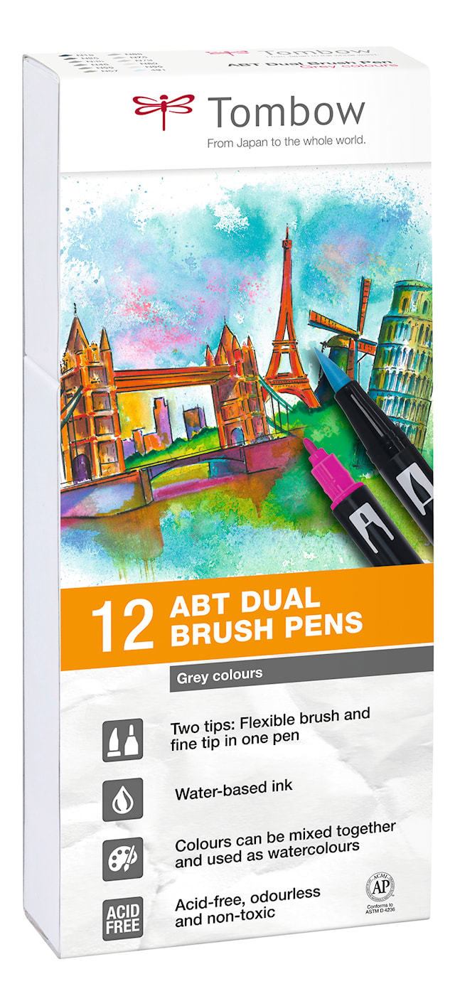 TOMBOW Penselpenn ABT Dual Brush 12P-3 grå farger