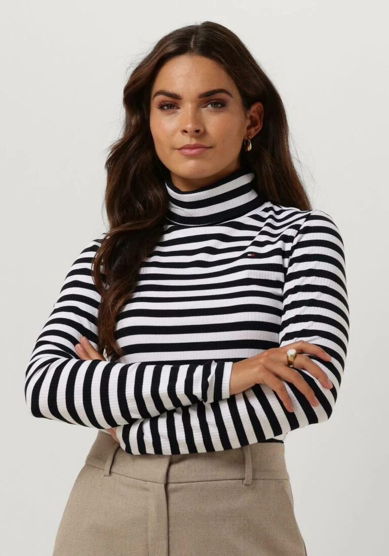 TOMMY HILFIGER zwarte tommy hilfiger coltrui slim 5x2 rib roll-nk ls