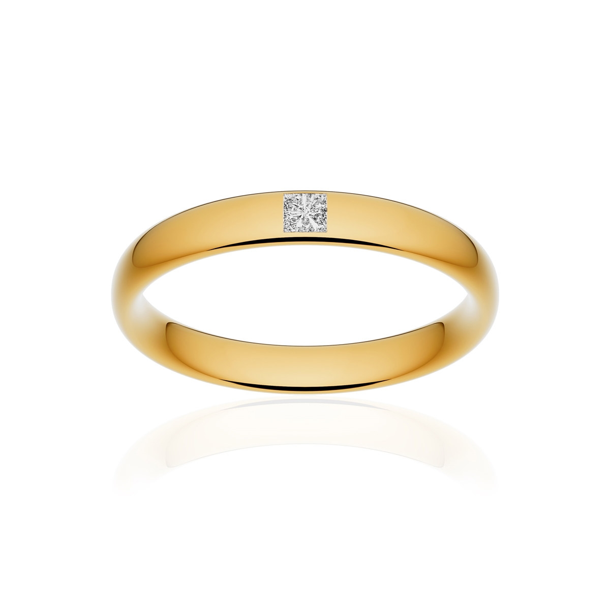 Alliance or 750 jaune poli ruban confort 3,5mm diamant princesse