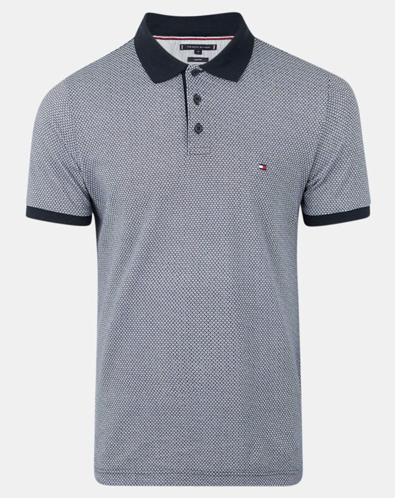Tommy Hilfiger Polo Slim Micro imprimé bleu/blanc