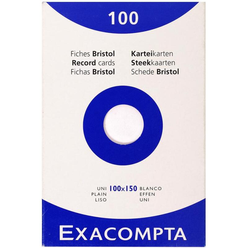 Étui de 100 fiches - bristol uni non perforé 100x150mm - Blanc