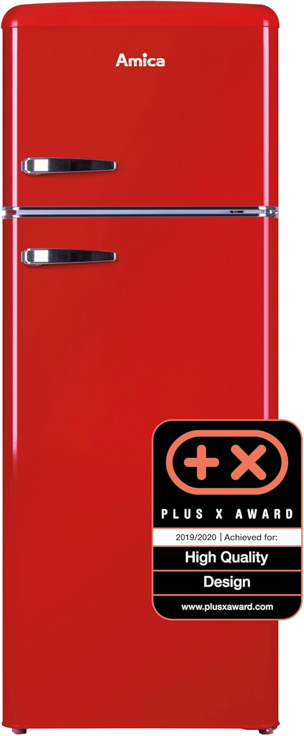 Amica KGC 15630 R Retro Kühl-/Gefrierkombination / Chili Red (Rot) / 144cm (H) x 55cm (B) x 62cm (T) / Retro-Design / Kühlschrank mit Gefrierfach