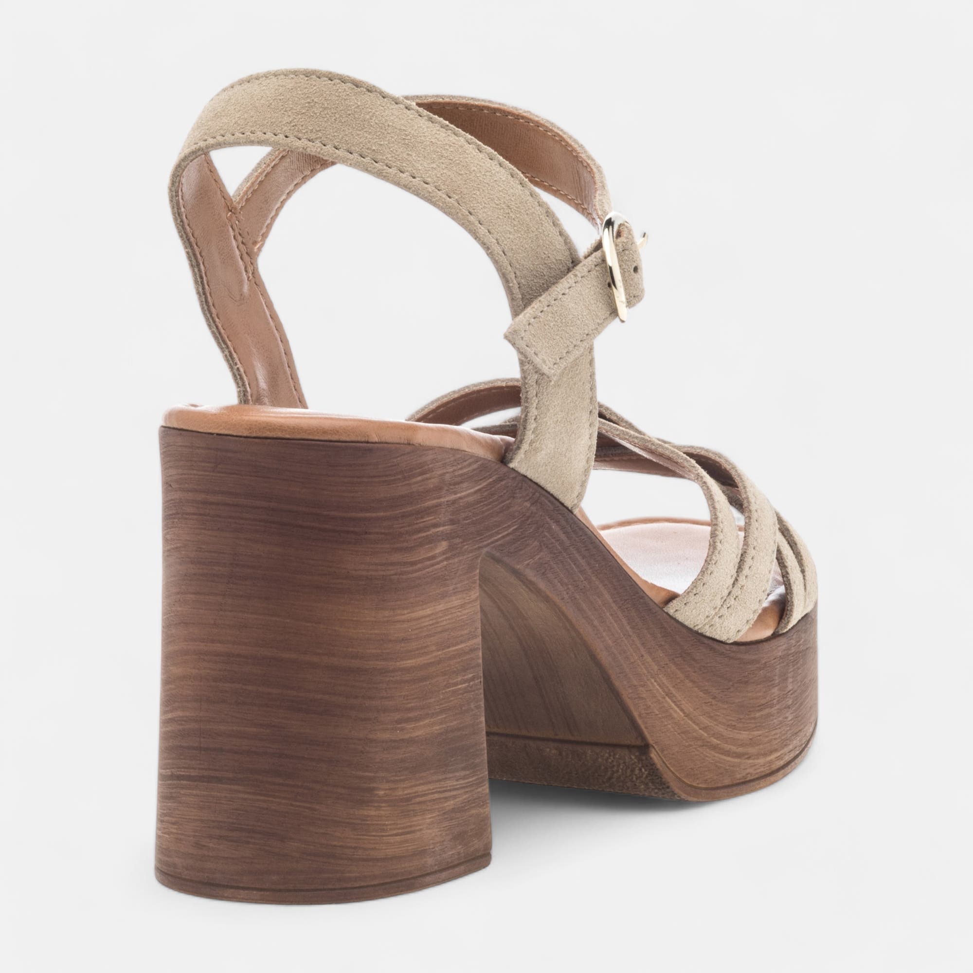 Chaussures semelle bois à talon Femme en cuir taupe