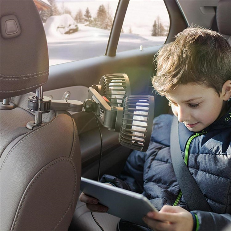 (10W) USB Auto Ventilator KFZ Doppelkopf Lüfter mit Sitzhalterung - Schwarz