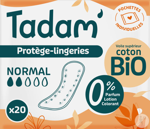 Tadam Protège-Lingerie Écologique Dermo-Sensitif Normal Format Poche 20 Pièces
