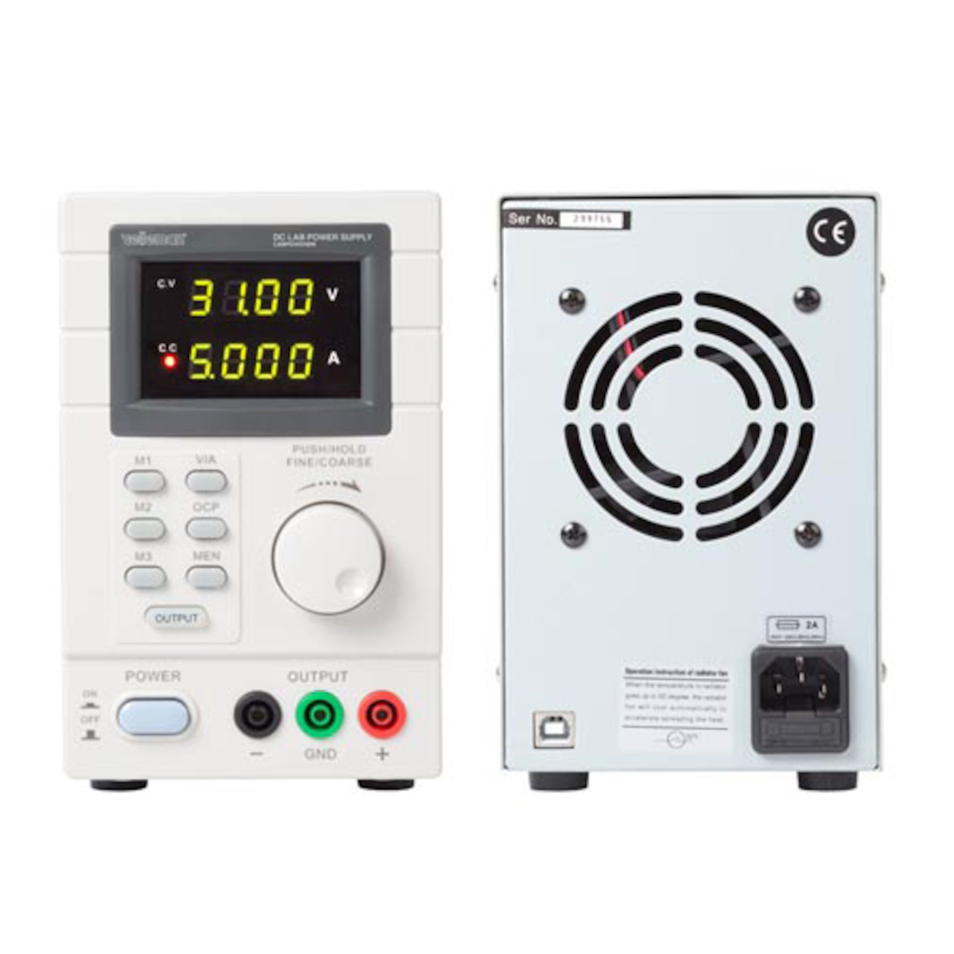 Labstrømforsyning med USB 0-30 V (DC) 5 A