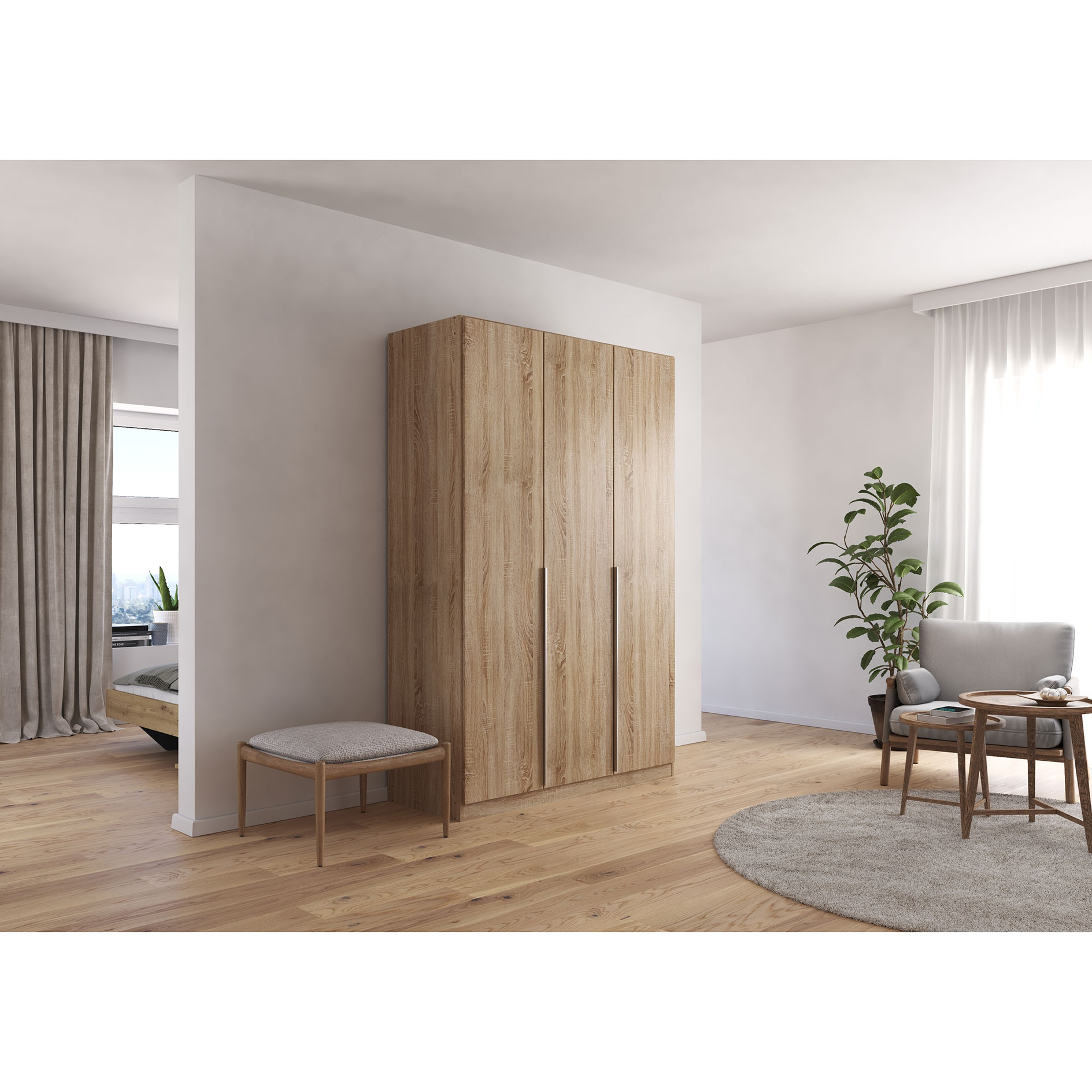 Drehtürenschrank - Eiche Sonoma - 3-türig - 136x210 cm