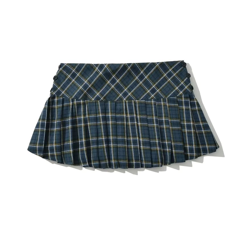 Florentine - Geruite minirok met middelhoge taille en plooien
