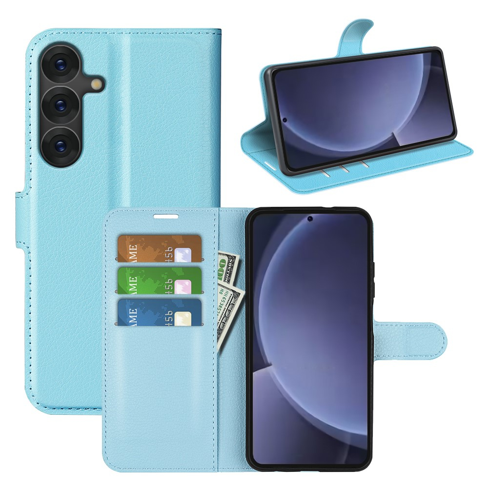 Samsung Galaxy S25  Plus Leder Tasche Flip Cover Litchi Look - Hellblau