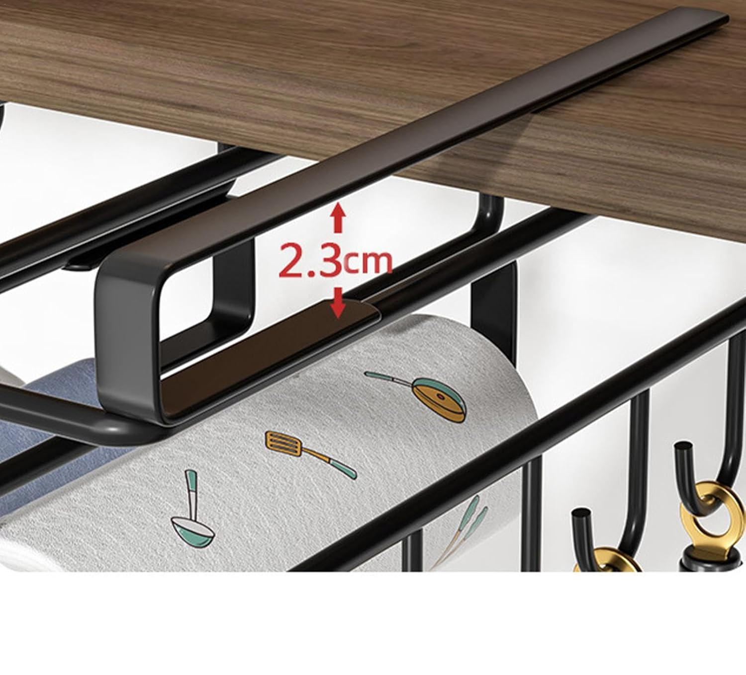 (26x26cm) Edelstahl Unterschrank Organizer Hängekorb Küchen Regal für Schneidebrett / Tassen / Küchenrolle - Schwarz