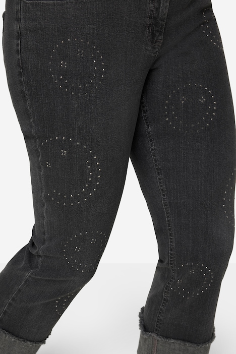 Jeans, Smiley-Muster, Ziersteine, 5-Pocket, verkürzte Länge