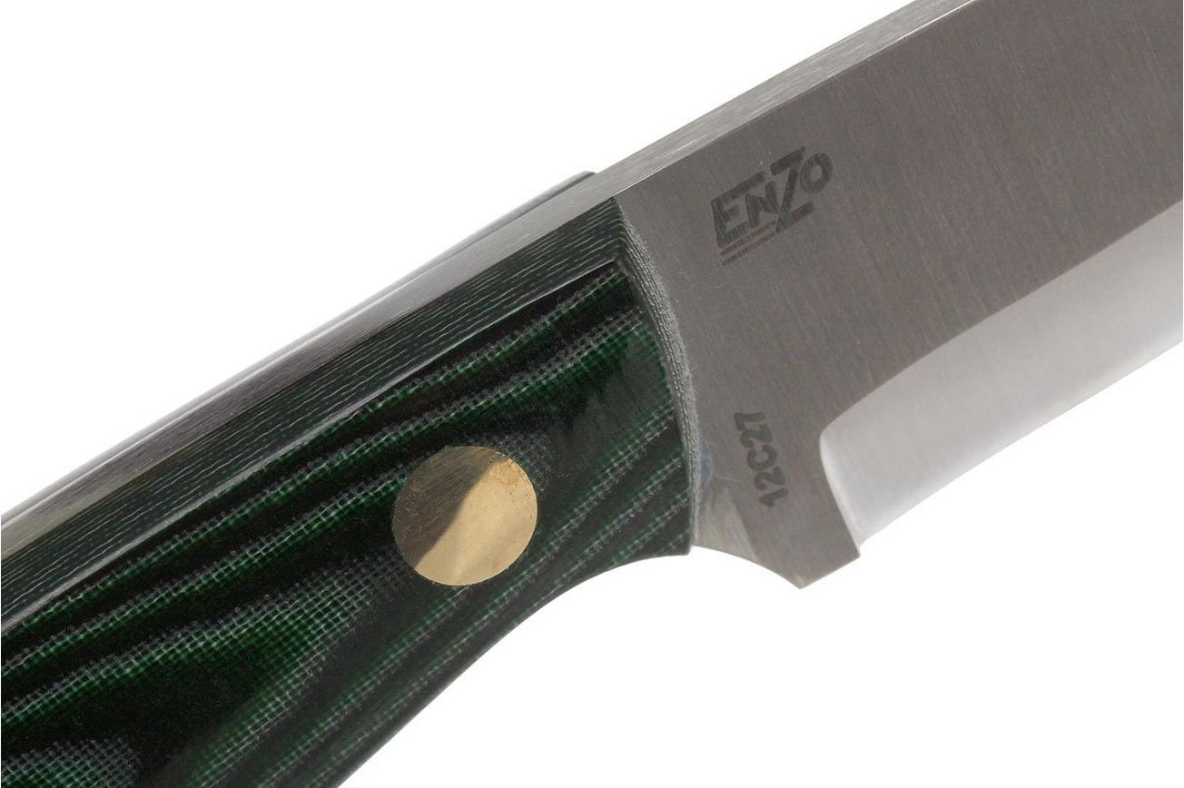 EnZo Necker 70, groen micarta, lederen sheath 9804