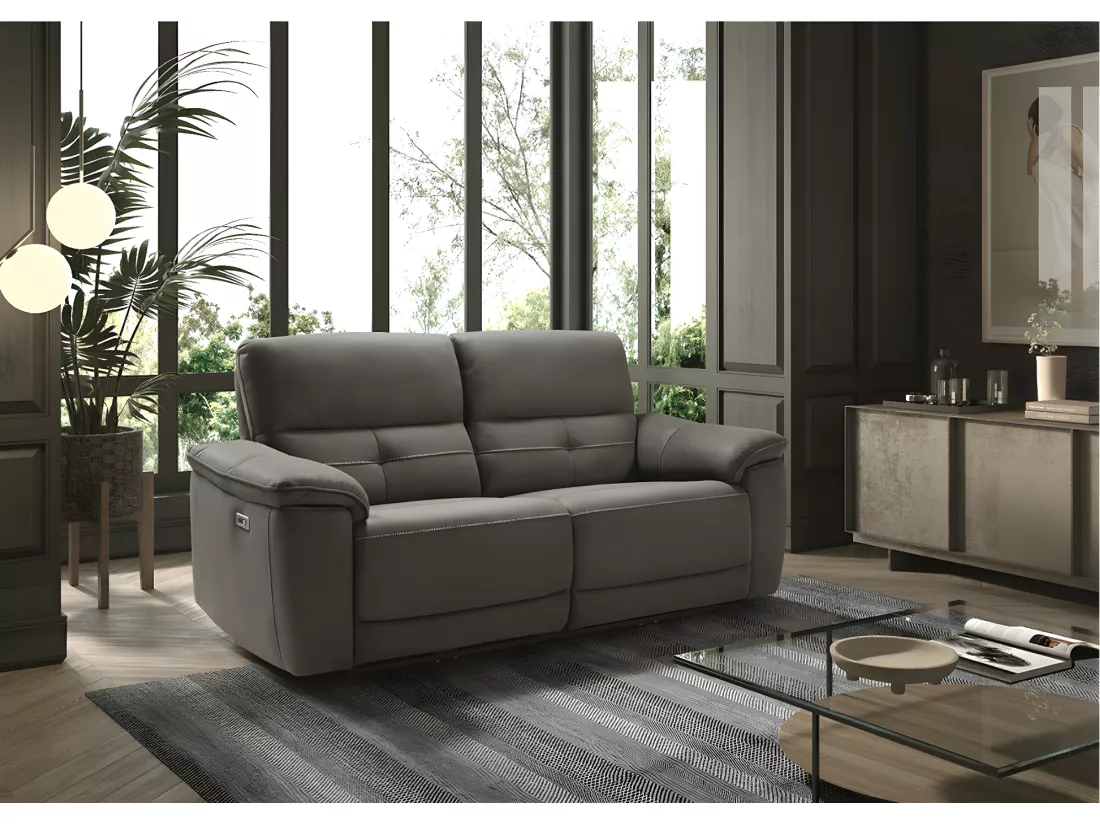 Canapé de relaxation électrique en microfibre Kleman-Couleur Gris foncé-2 places fixe