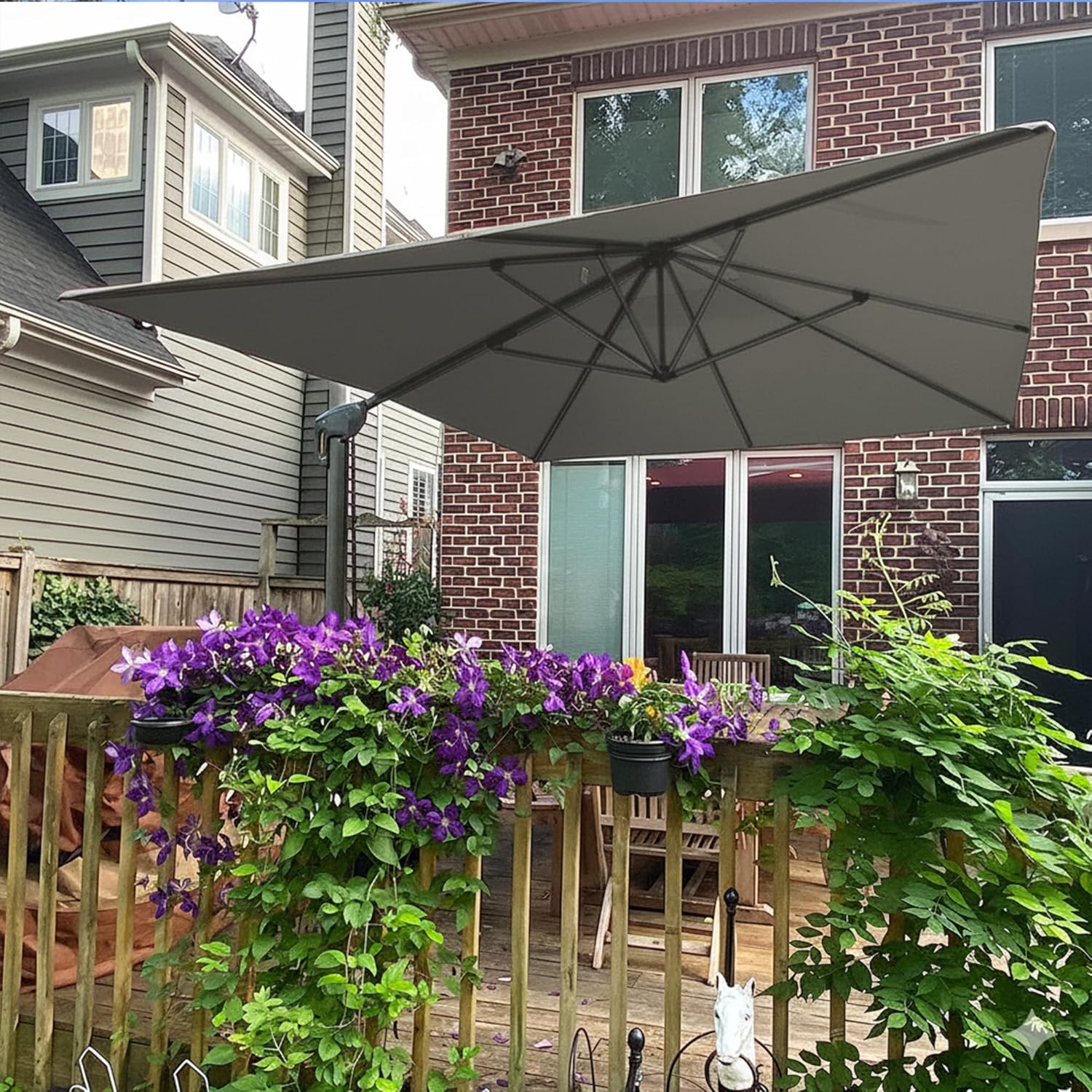 PURPLE LEAF Sonnenschirm 300 x 400 cm Ampelschirm Rechteckig mit Kurbel und Doppeldach, Gartenschirm Groß Wasserabweisend farbecht für Terrasse Deck Schwimmbad, Kieselgrau