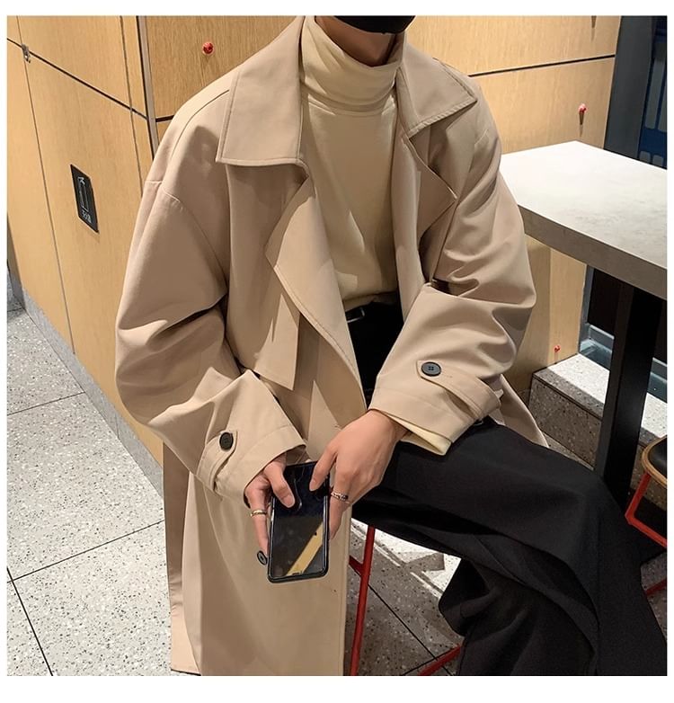 Diphon - Midi-trenchcoat met effen strikceintuur en dubbele rij knopen