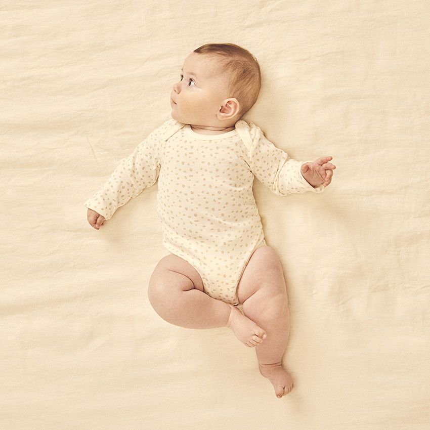 Lot de 3 bodies manches longues imprimé tacheté pour bébé - Ecru