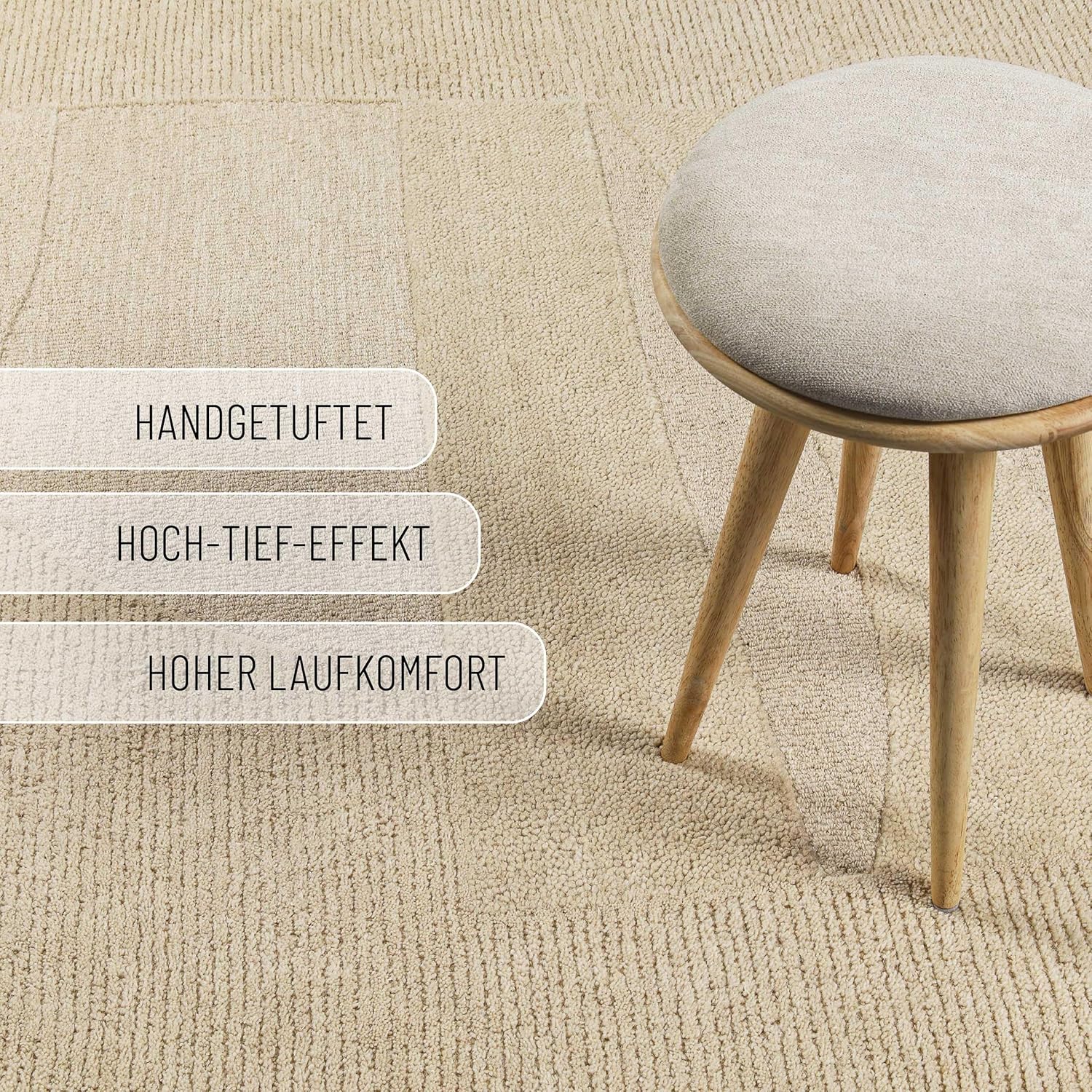 Wecon Home Kurzflorteppich Dodo – Handgetufteter Teppich aus Schurwolle – Asymmetrisch geformt – Oeko-TEX® Standard 100 & GoodWeave Zertifiziert – Natürlich, modern & markant (110 x 170 cm, beige)