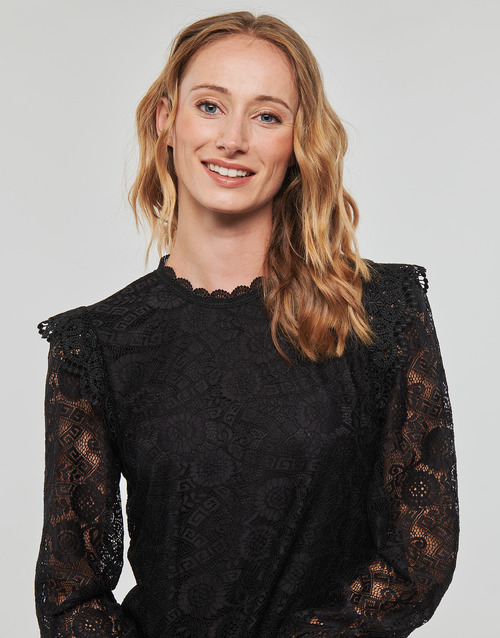 Pieces - PCOLLINE LS LACE TOP NOOS BC - Noir