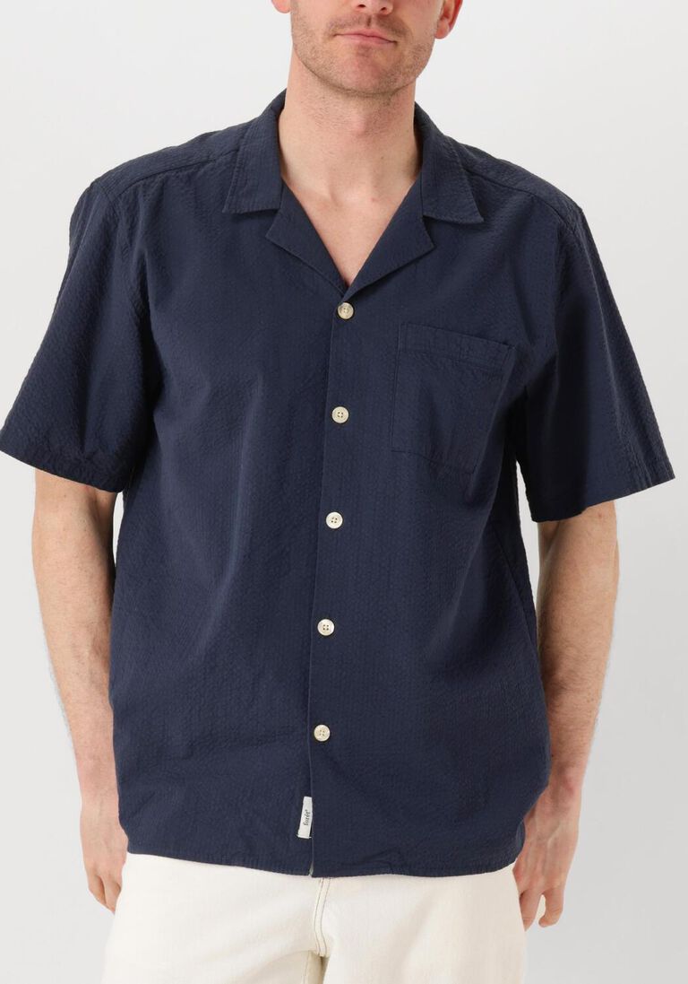 donkerblauwe forét casual overhemd hush seersucker ss shirt