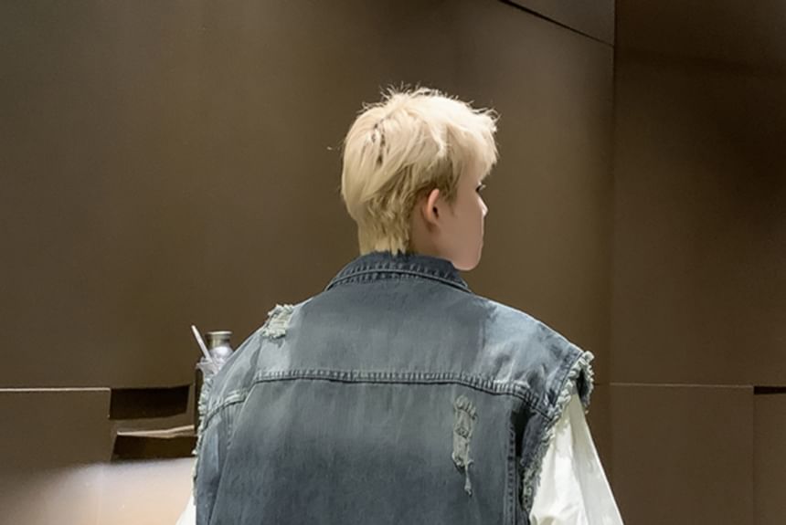 Filmas - Distressed Denim Single-Breasted Vest